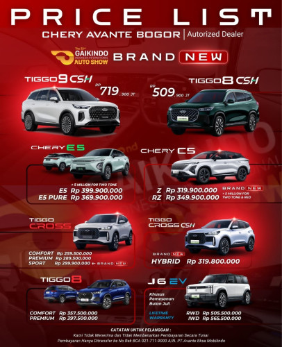 Pricelist Harga Chery jonggol 2025